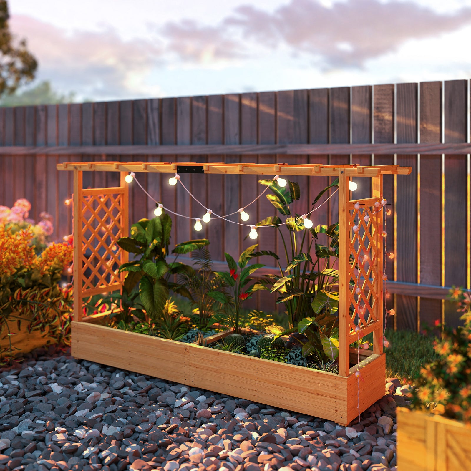 Raised Garden Bed With Trellis 200x44x113.5cm Natural