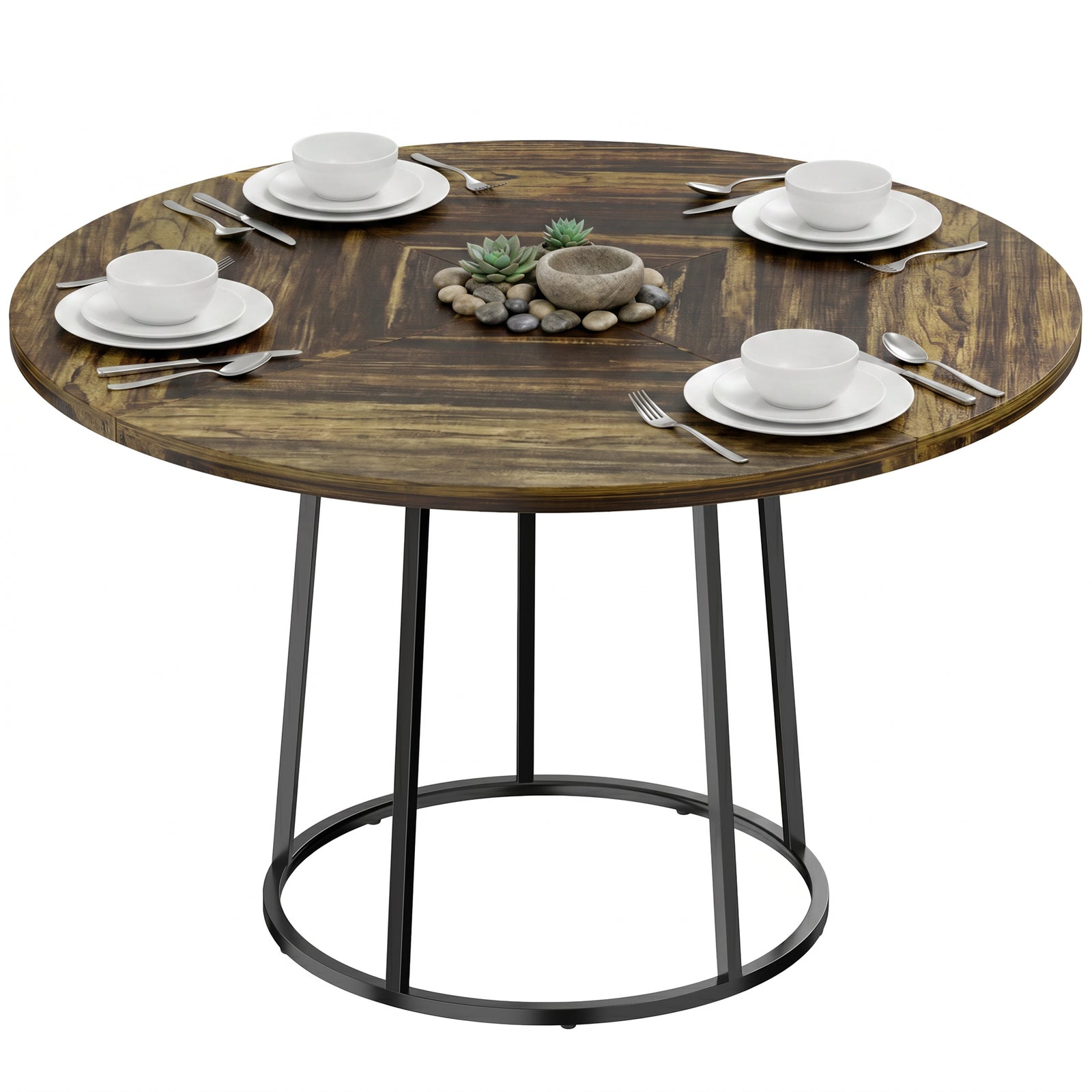 Round Dining Table For 4-6 Space Saving 120 Cm | Rustic Brown