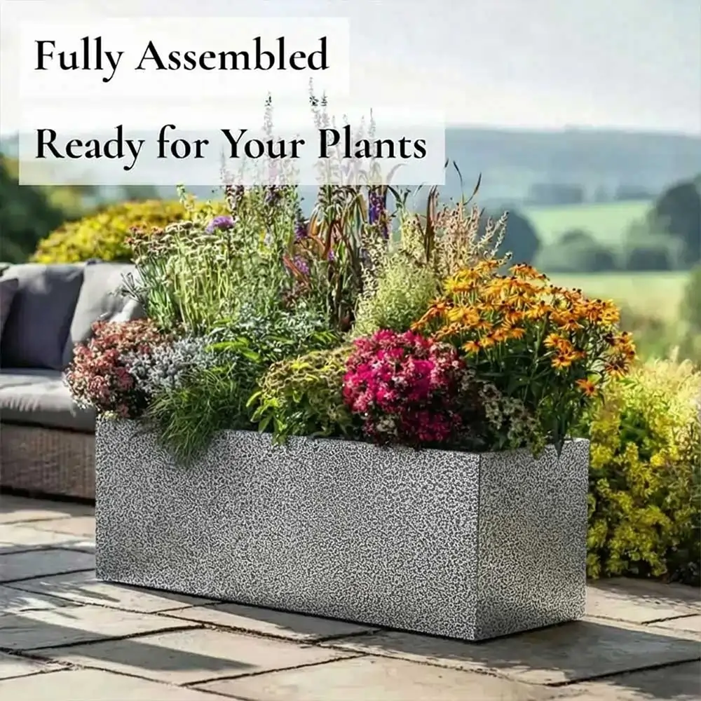 Zinc Galvanised Trough Planter | 100cm x 40cm x 40cm | Silver Black