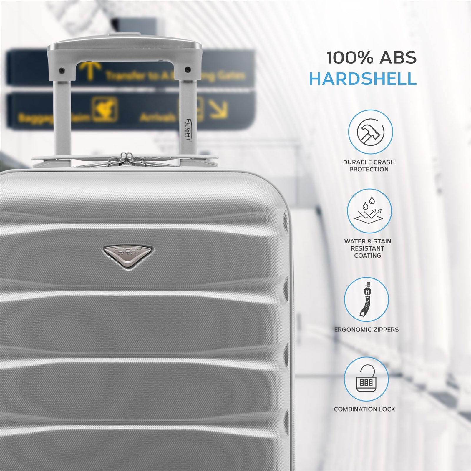 55x35x20cm Cabin Carry On Suitcase Hard Shell Overhead Luggage 100+ Airlines Approved | Cabin | Silver