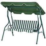 3-person Garden Swing Chair With Adjustable Canopy, Stripes | Green