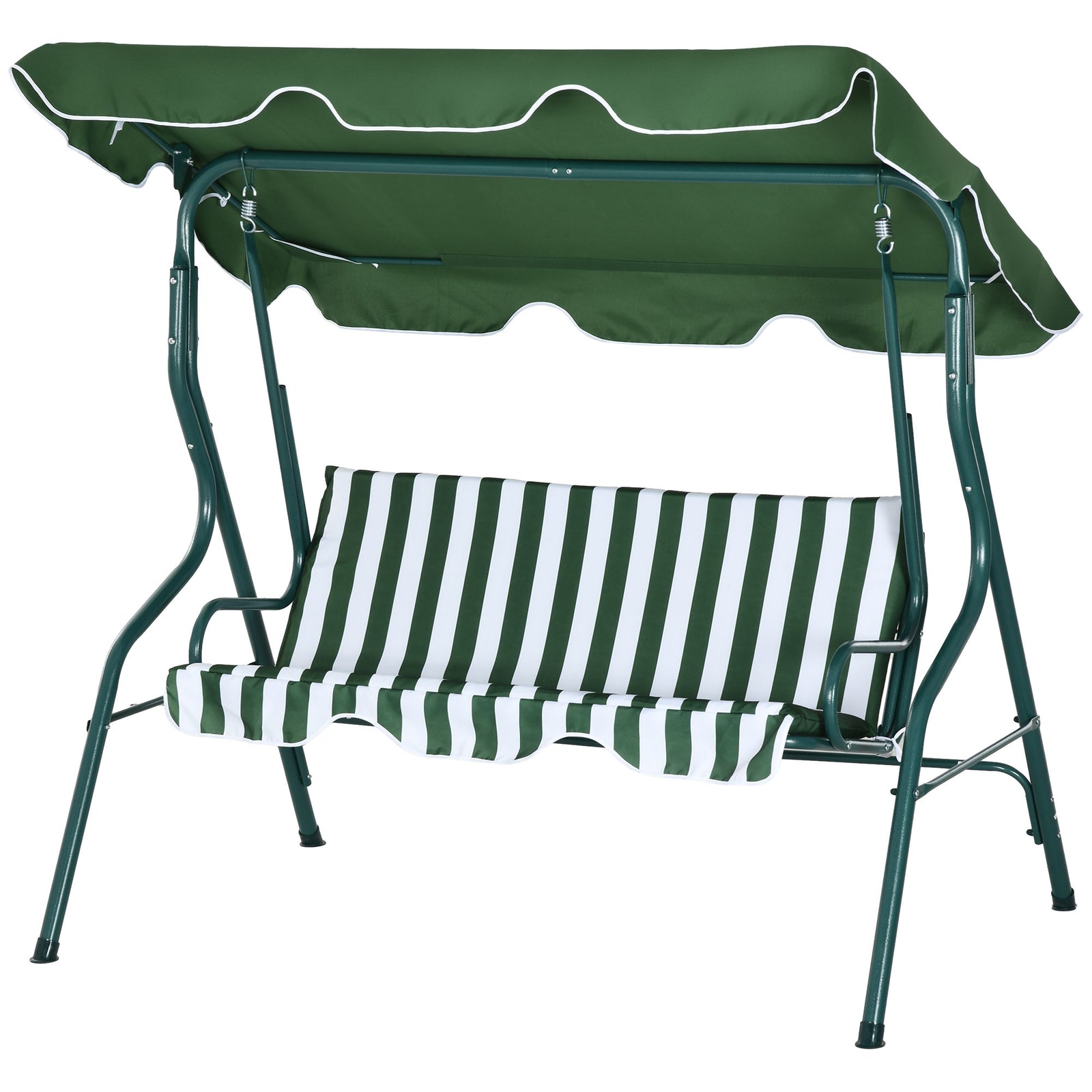 3-person Garden Swing Chair With Adjustable Canopy, Stripes | Green
