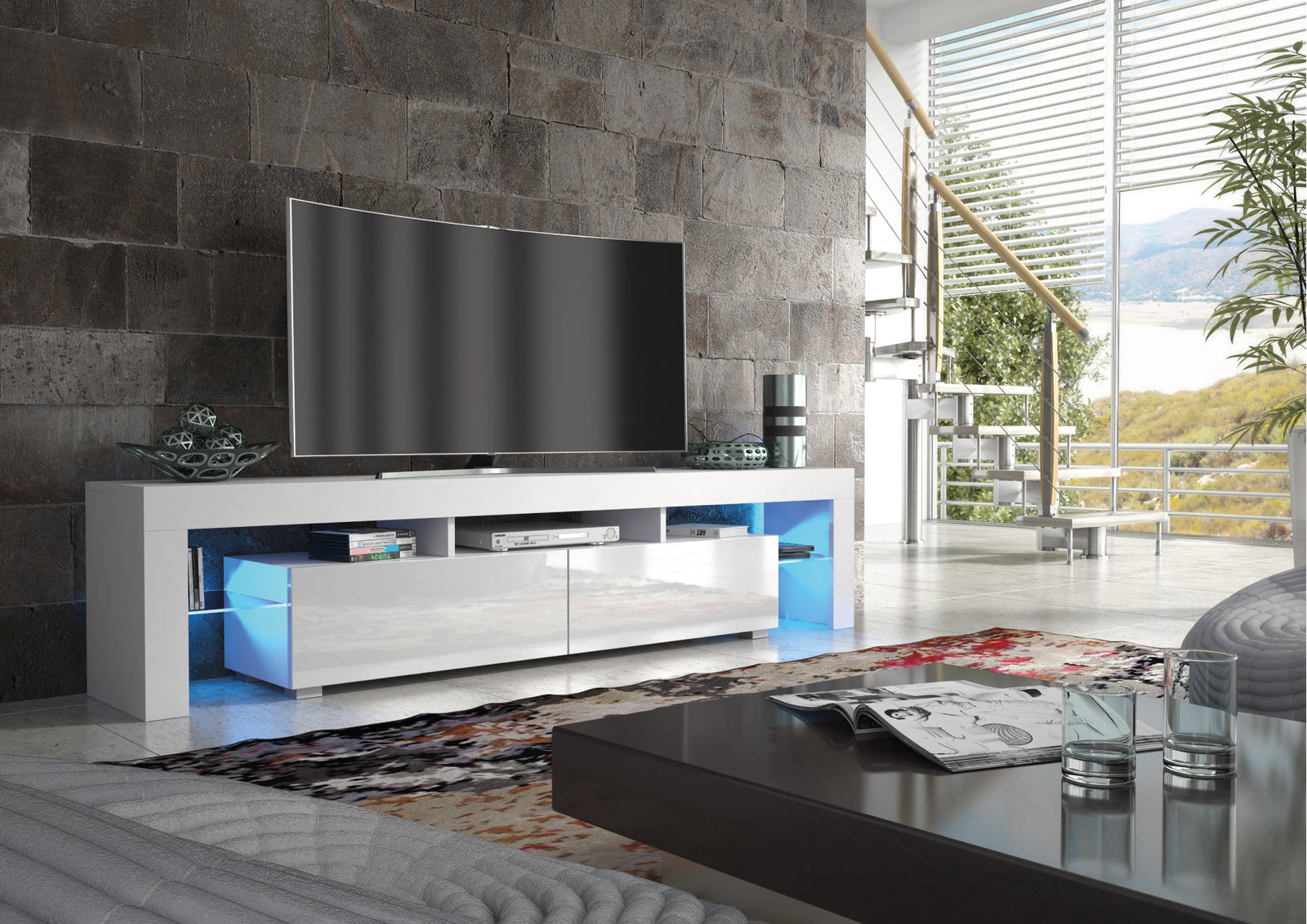 Nova Tv Unit 200cm With Led Lights | White