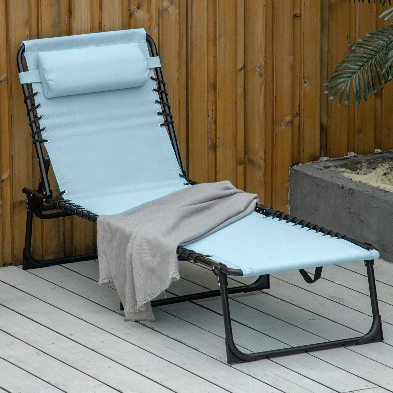 Foldable Beach Chaise Lounge 4 Adjustable Positions | Set of 1 | Baby Blue