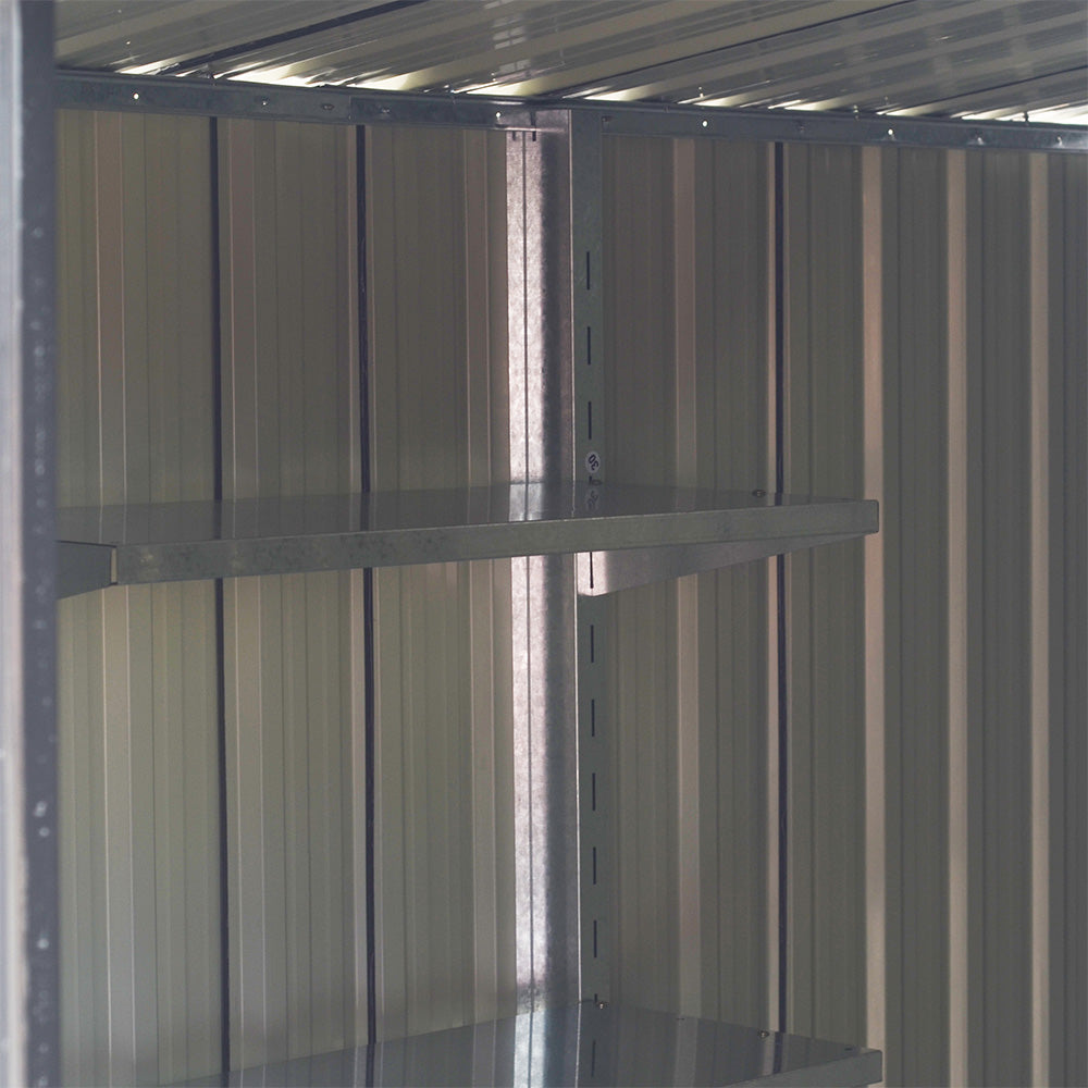 5x7ft Metal Storage Shed With Built-in Metal Shelves, Ventilation, And Sliding Door