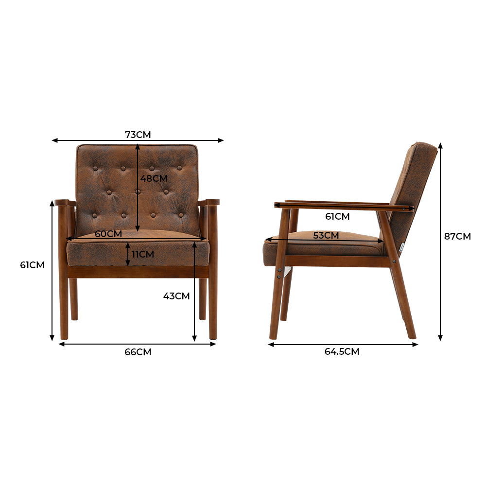 Button Tufted Distressed Pu Leather Upholstered Armchair