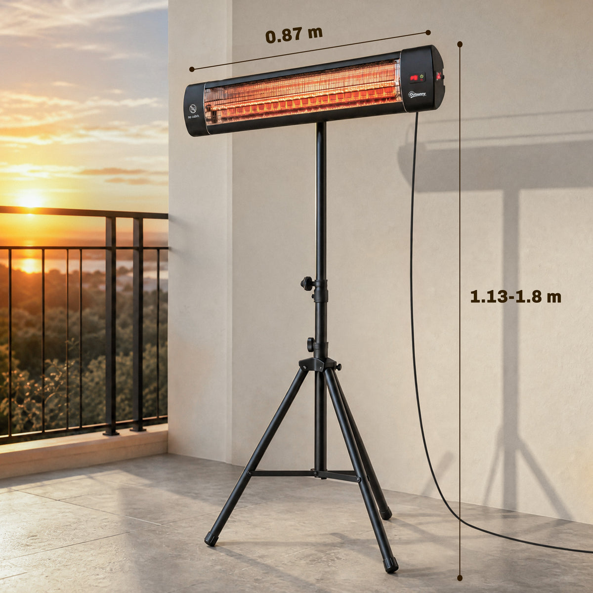 2500 W Electric Infrared Patio Heater, Ip65 Garden Heater, Black