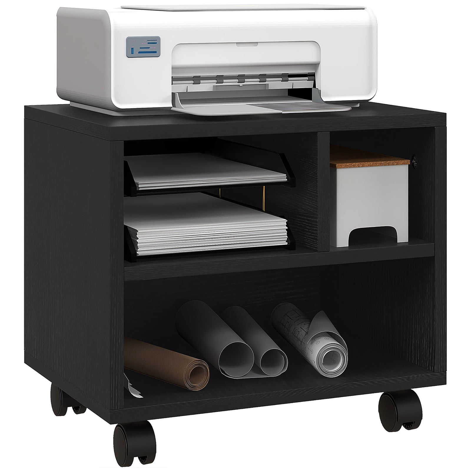 Printer Stand With Storage Printer Cart On Wheels Office | One Size | Black