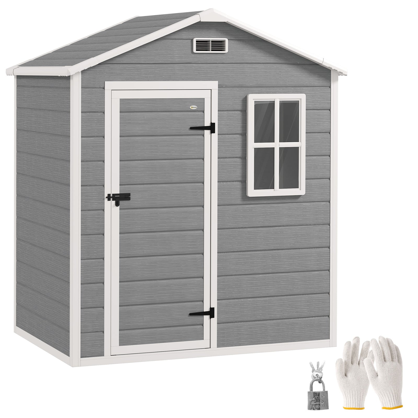 6 X 4ft Resin Garden Shed With Floor And Window, Grey