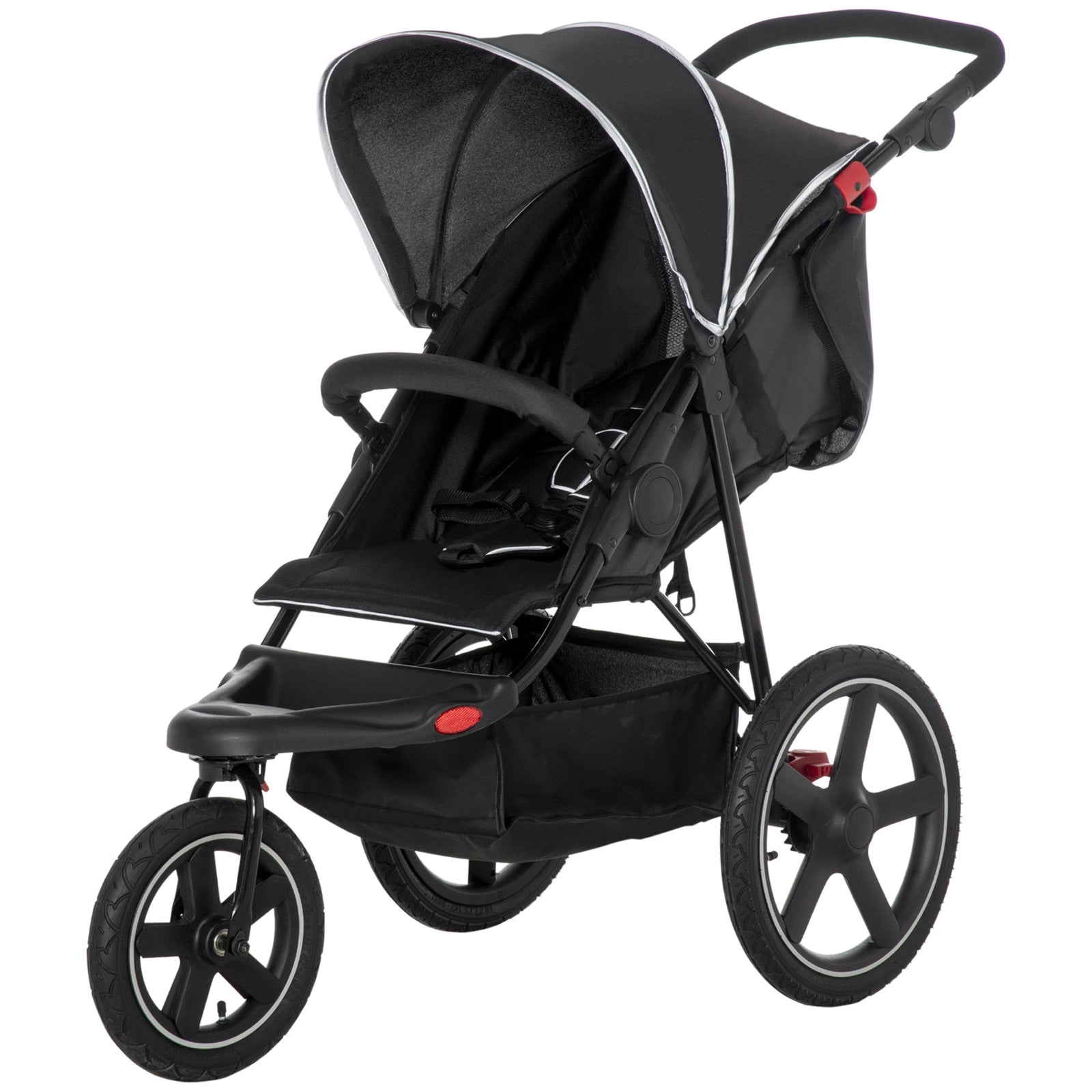 Foldable Three-wheeler Baby Stroller W/ Sun Canopy, Storage | Black