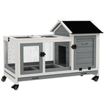 Wooden Rabbit Hutch, Small Animal  House W/ Wheels, Removable Tray | Gray