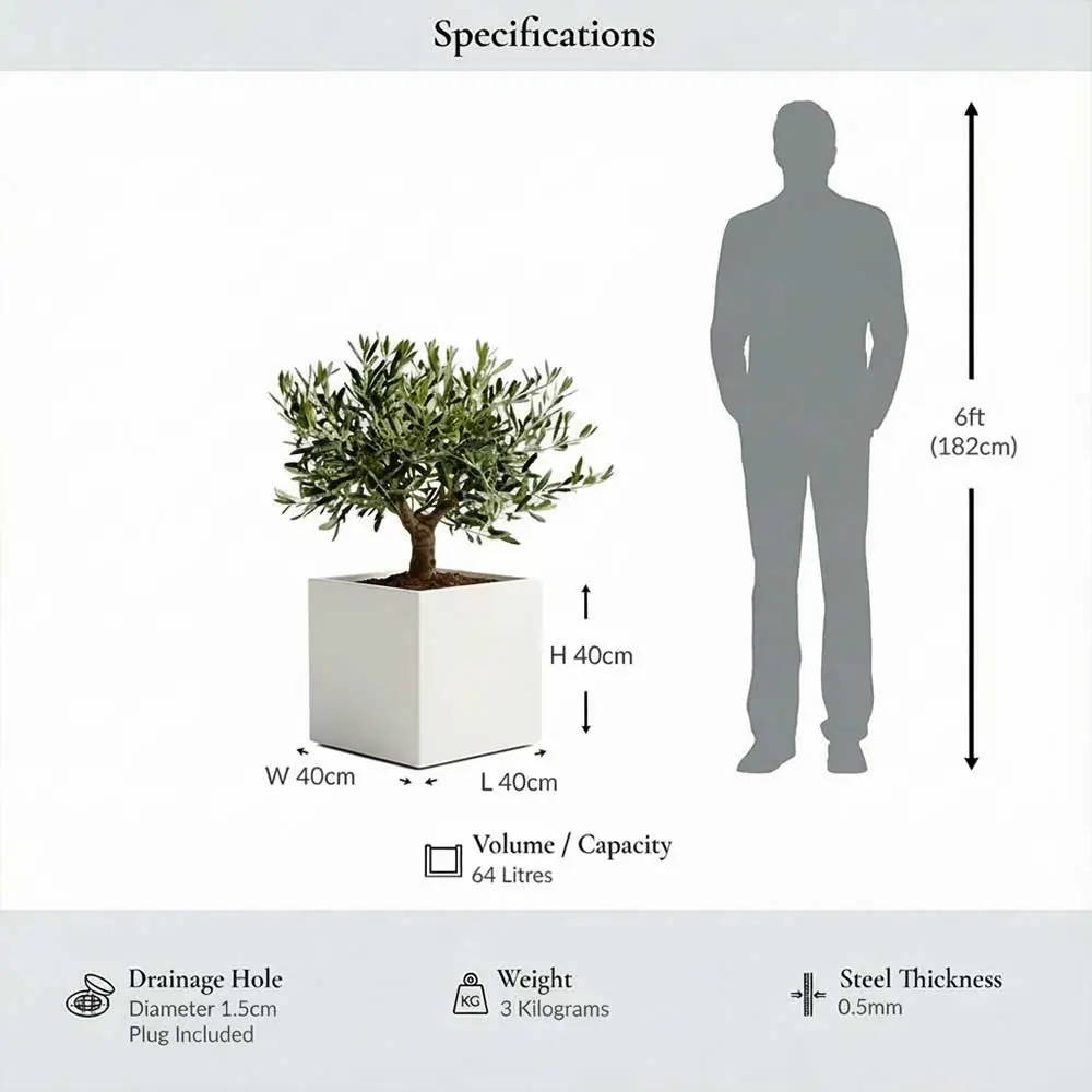 Zinc Galvanised Square Planter | 40cm x 40cm x 40cm | White