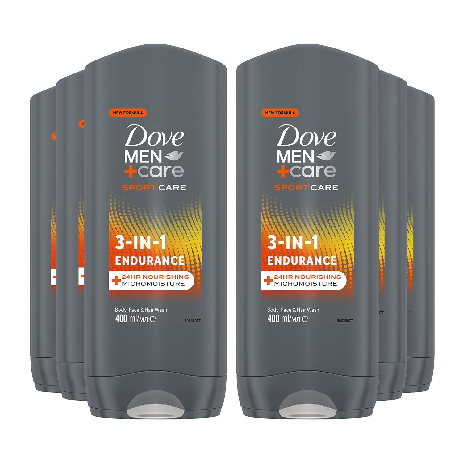 Men+care Hair, Face & Body Wash, 3 In 1 Endurance, Micro Moisture, 6x400ml