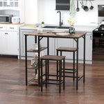 Bar Height Dining Table Set With 2 Stools & Side Shelf