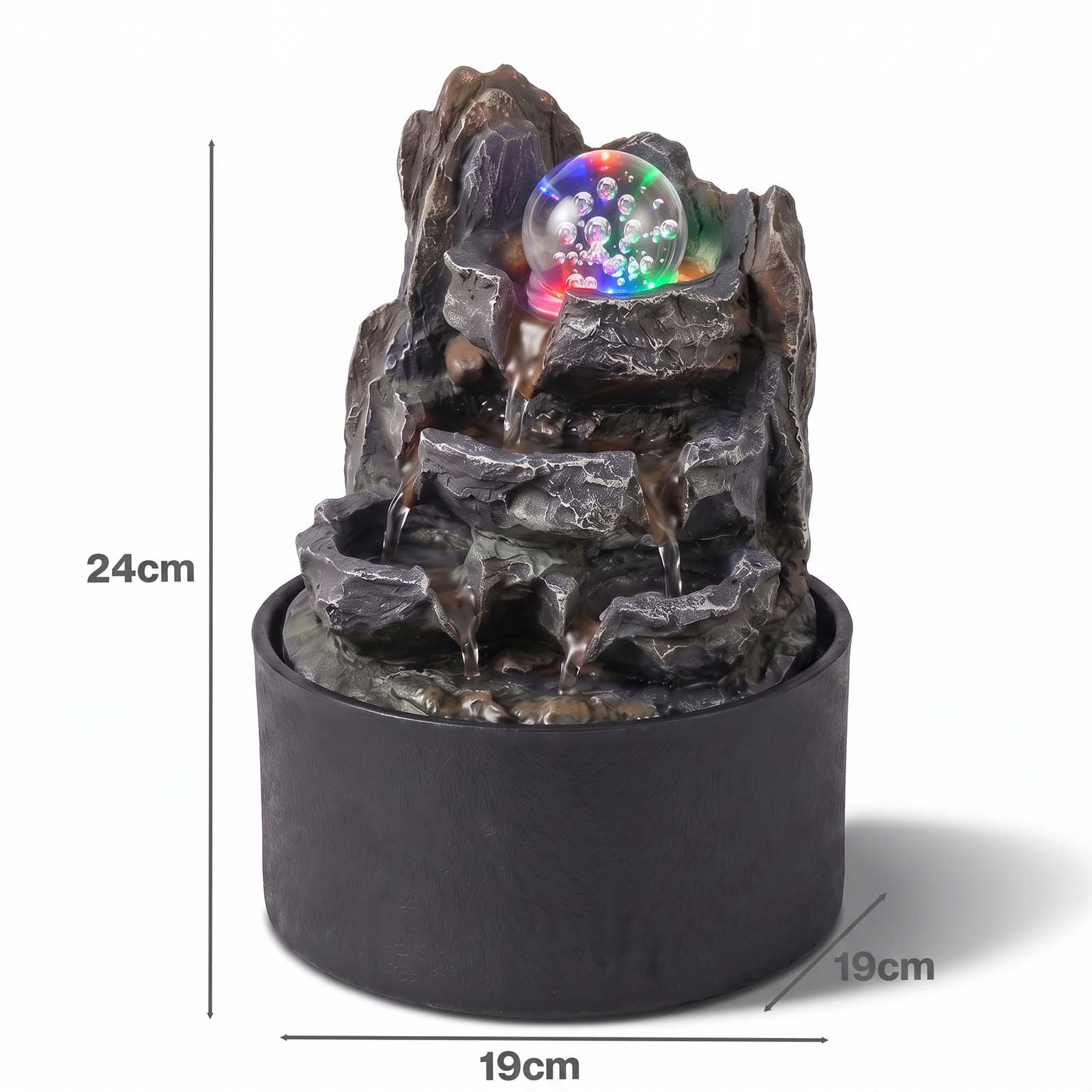 Spector Tabletop Water Fountain With Rotating Glass Ball  Resin Grey Brown