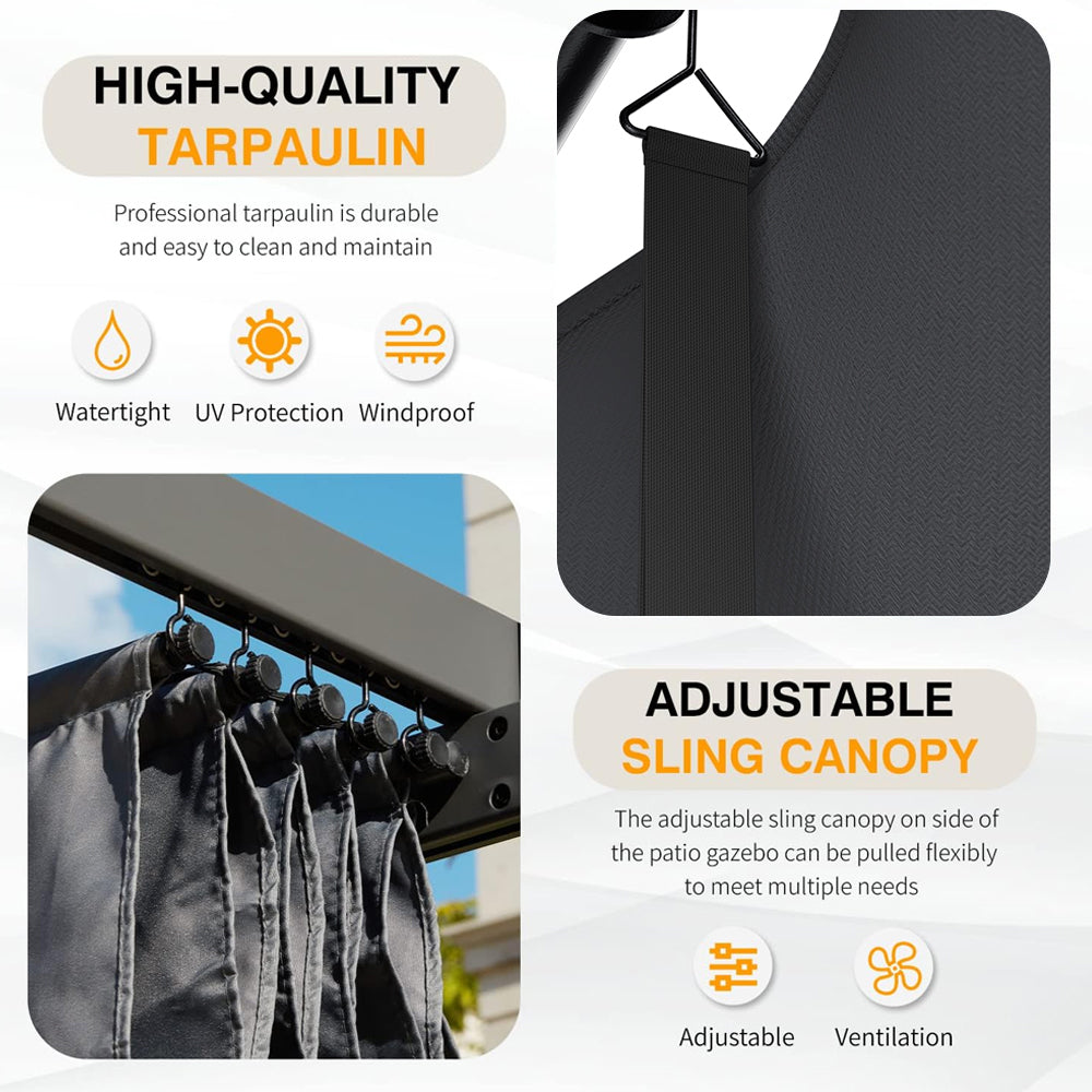 6m X 3m Aluminium Pergola With Retractable Roof,charcoal Grey,outdoor Garden Gazebos Water-resistant