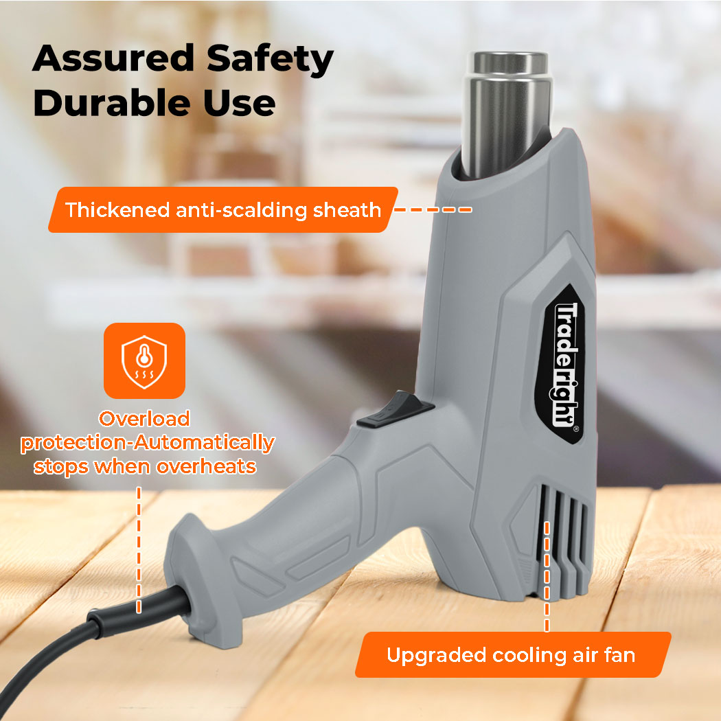 2000w Heat Gun Hot Air Blower 2 Temperature Paint Remover  4 Nozzles | Grey