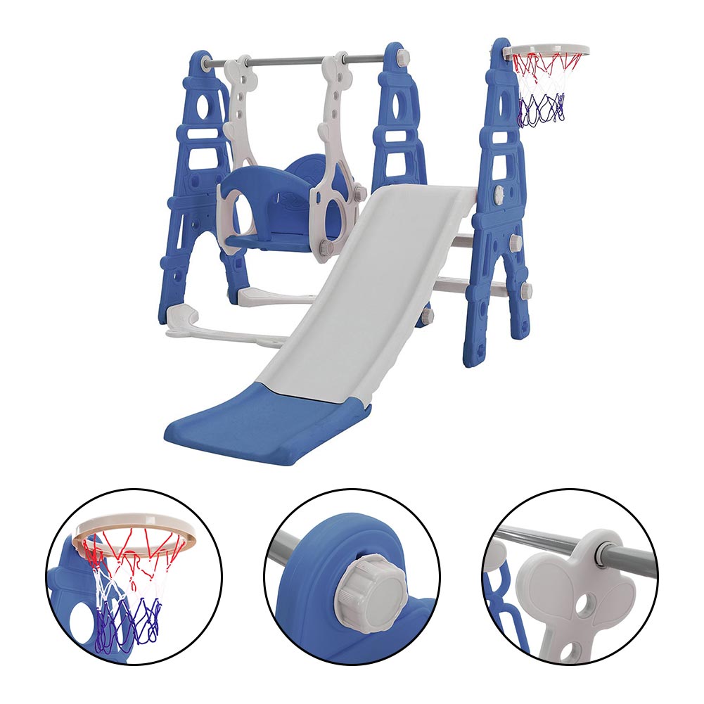 3-in-1 Children Toddler Swing And Slide Set With Basketball Hoop