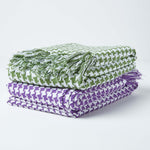 Houndstooth Design 100% Cotton Bedspread Throw | 225cm x 255cm | Purple