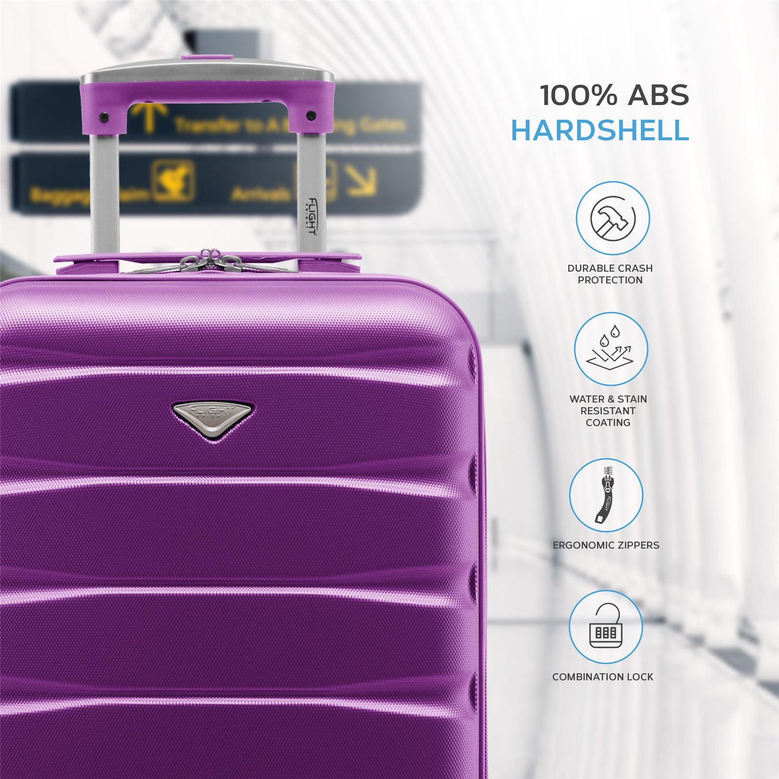 55x35x20cm Cabin Carry On Suitcase Hard Shell Overhead Luggage 100+ Airlines Approved | Cabin | Purple