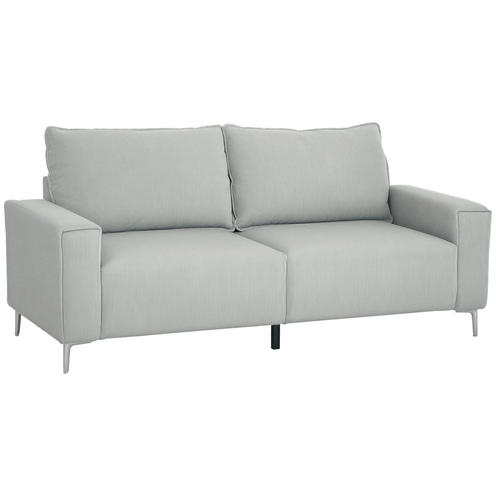 193cm Upholstered Corduroy Settee With Spring Cushion, Light Grey