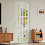 84.5cm W X 203cm H White Matte Wood Grain Glass Folding Door – Frosted Glass, Modern Interior Door