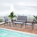 4pcs Patio Furniture Set Garden Sofa Glass Top Coffee Table | Charcoal Gray
