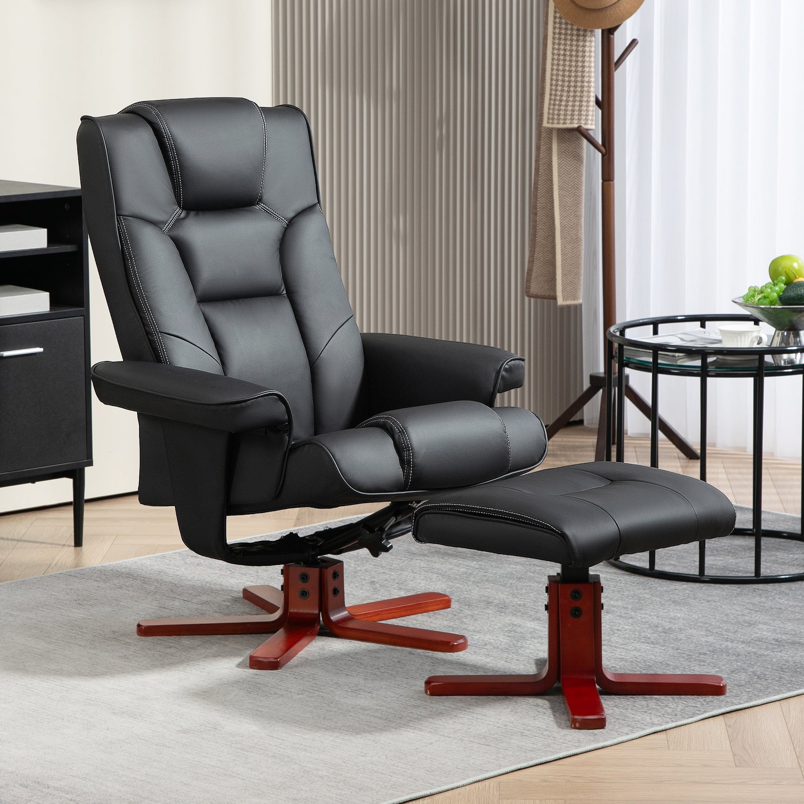 Reclining Armchair With Footstool And Adjustable Backrest | One Size | Black