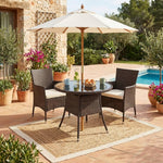Round Wicker Patio Table With Black Tempered Glass Top With 51mm Umbrella Hole & Transparent Cap 80cm Dia X 72cm H | Brown