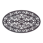HOMESCAPES Black Wrought Iron Effect Parisian Oval Rubber Doormat