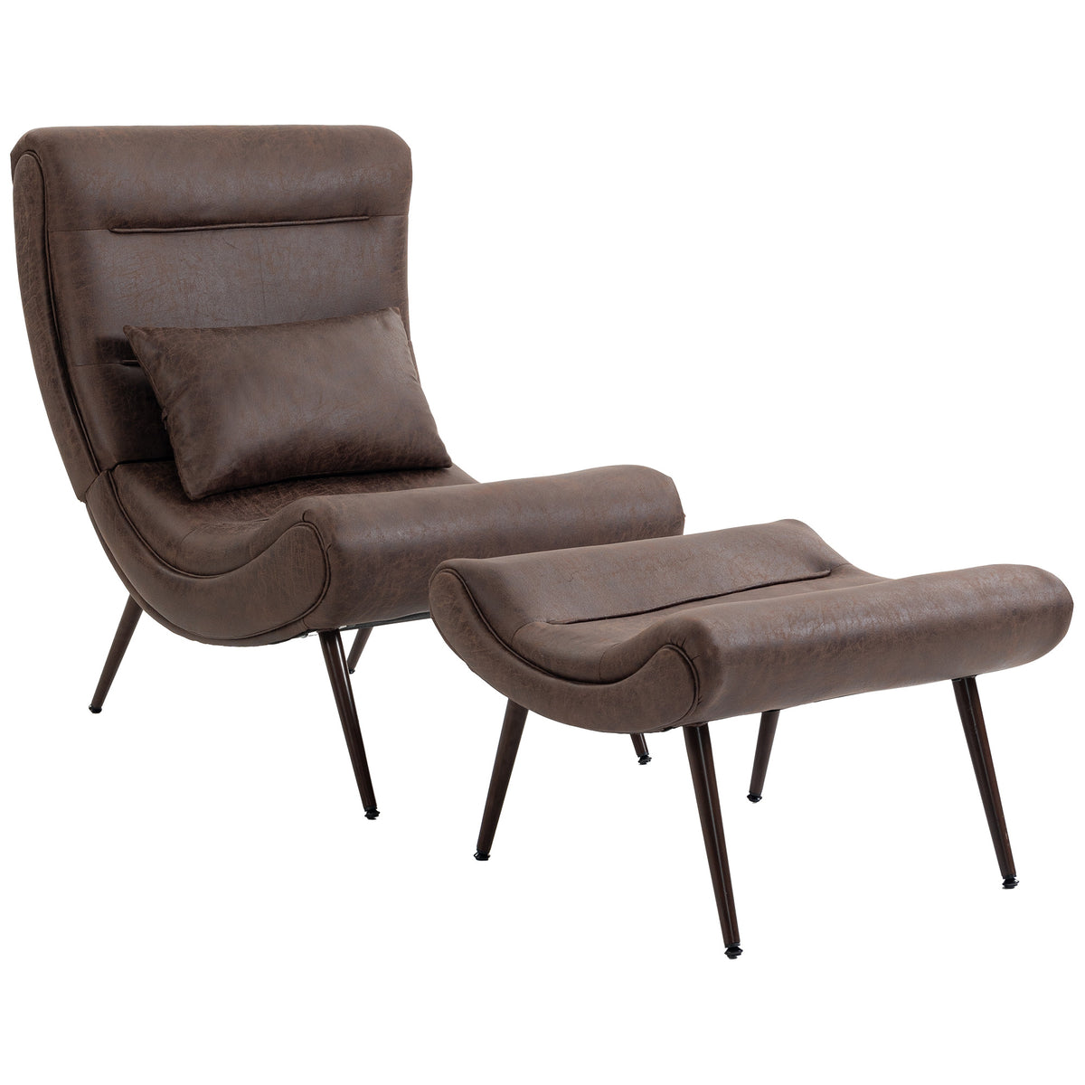 Modern Accent Chair With Footstool, 64cm Wide Seat, Lumbar Pillow