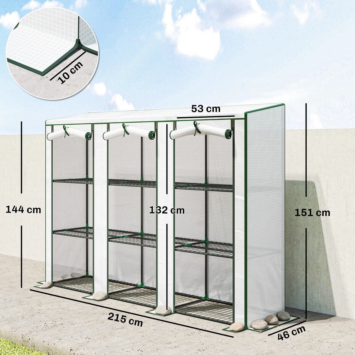 Outsunny 3 Tier Lean-to Mini Greenhouse With Plastic Cover, White