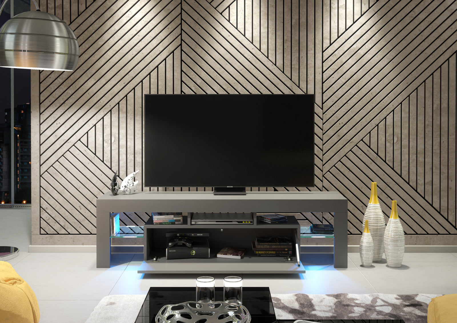 Aria Tv Unit 160cm With Led Lights | Dark Grey