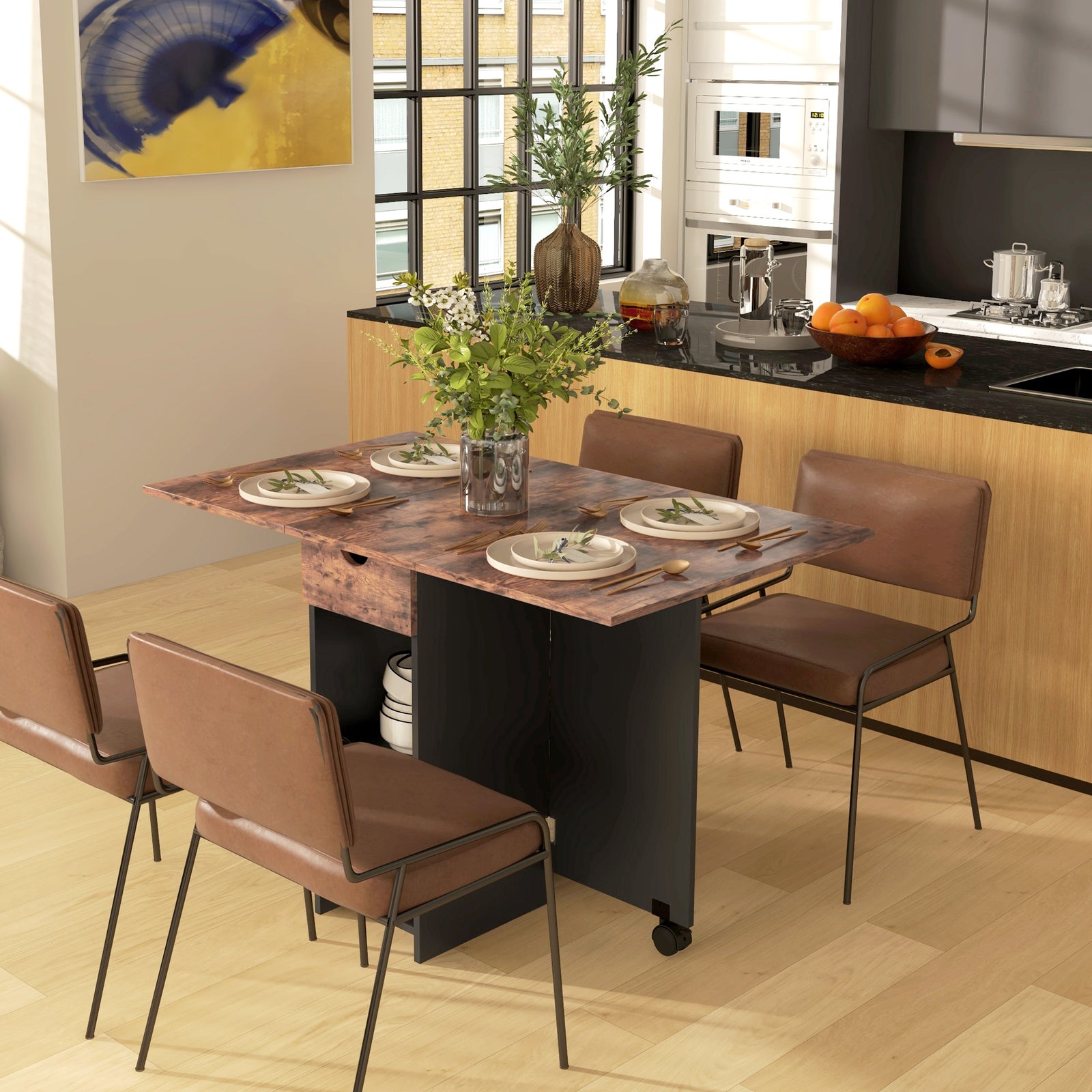 Foldable Dining Table, Drop Leaf Table With Storage | One Size | Brown