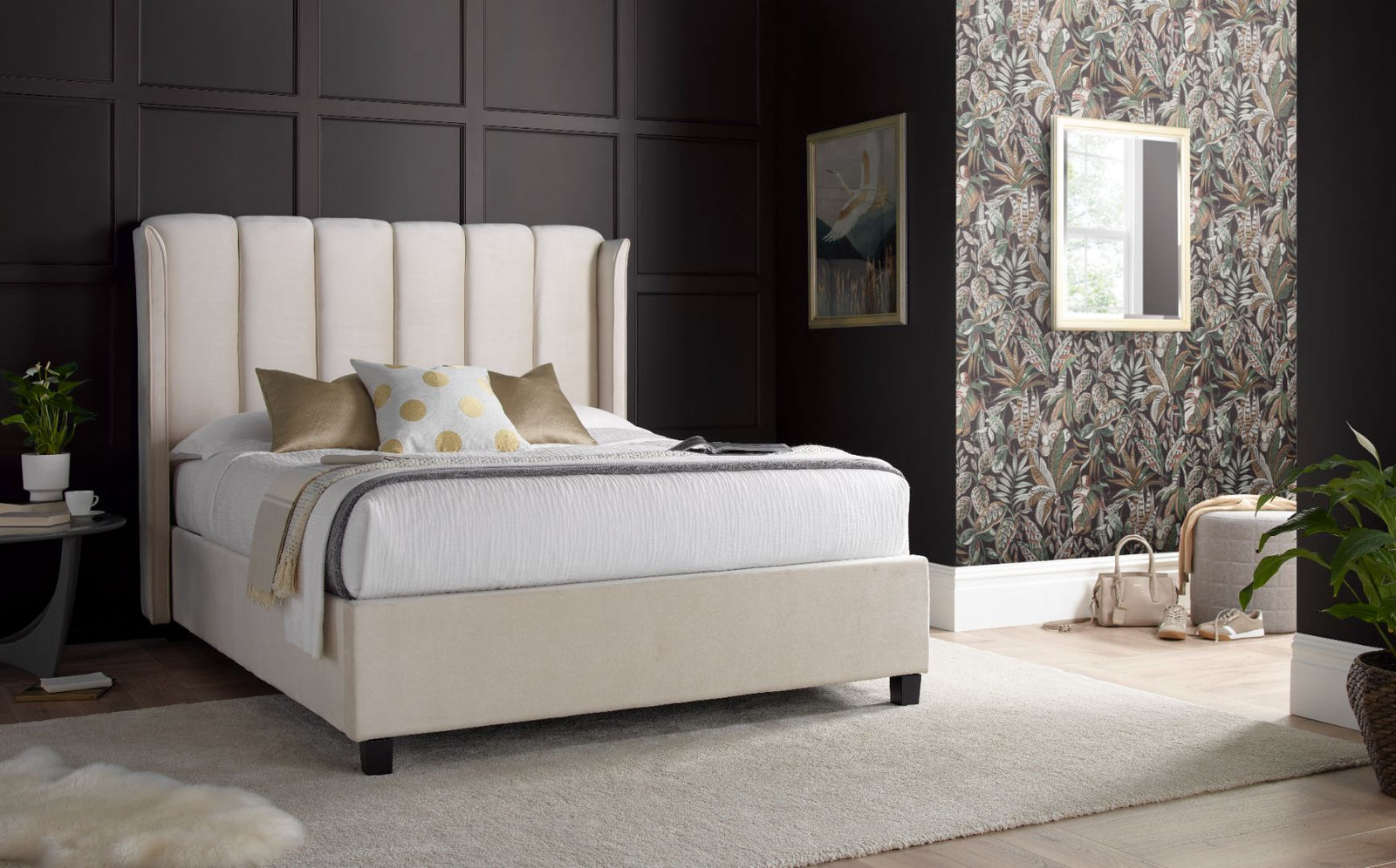 Aurora Velvet Ottoman Bed | Double | Natural
