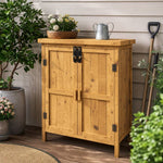 Natural Wood Color Fir Wood Storage Cabinet With Top Lid & Front Door, 2 Wooden Handles