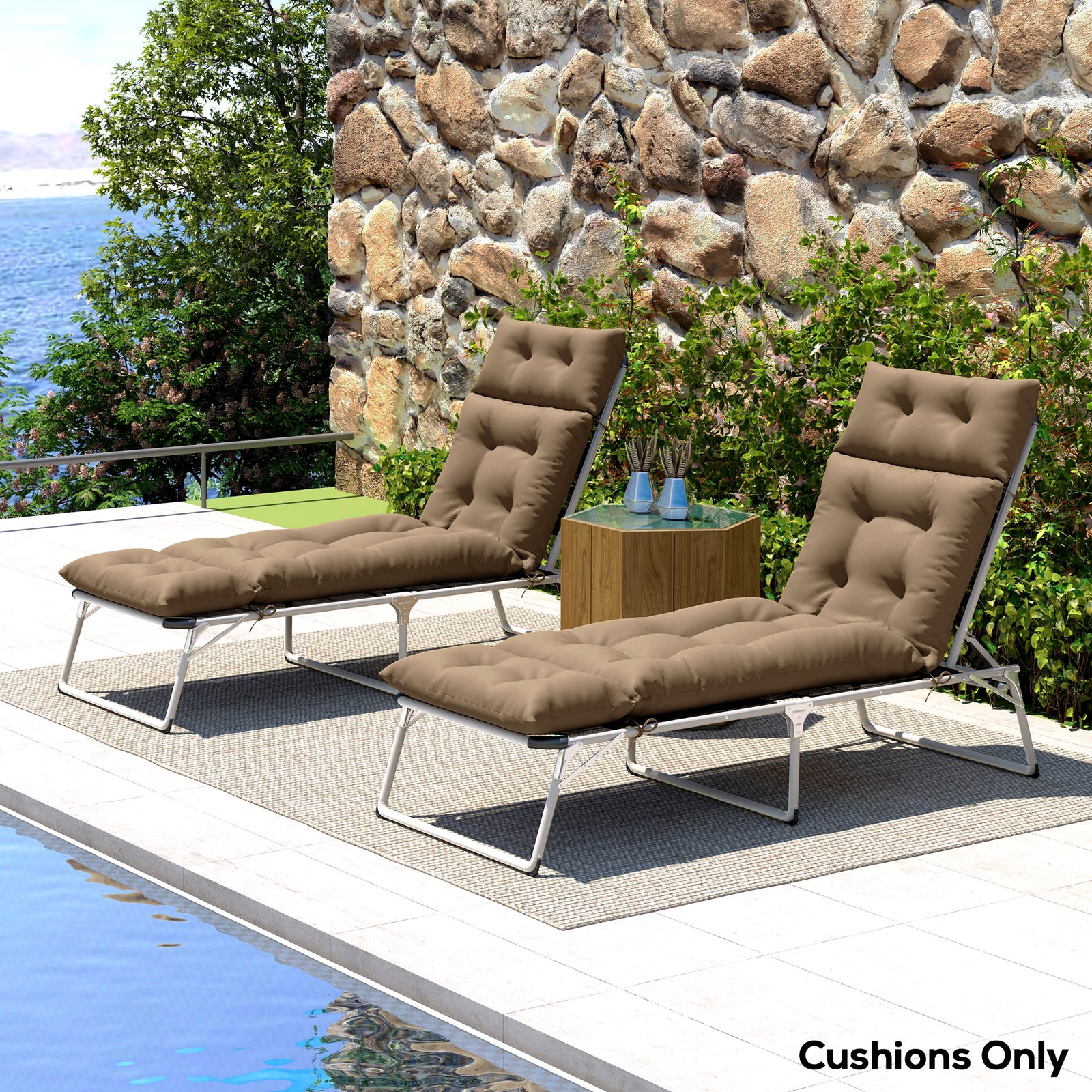 Garden Lounge Chair Cushions Set Of 2, 220gsm Fabric | Khaki