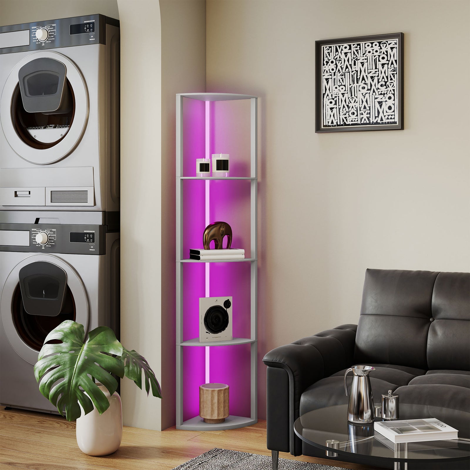 Rgb Led Floor Lamp With Shelves And Remote Control For Living Room | Grey