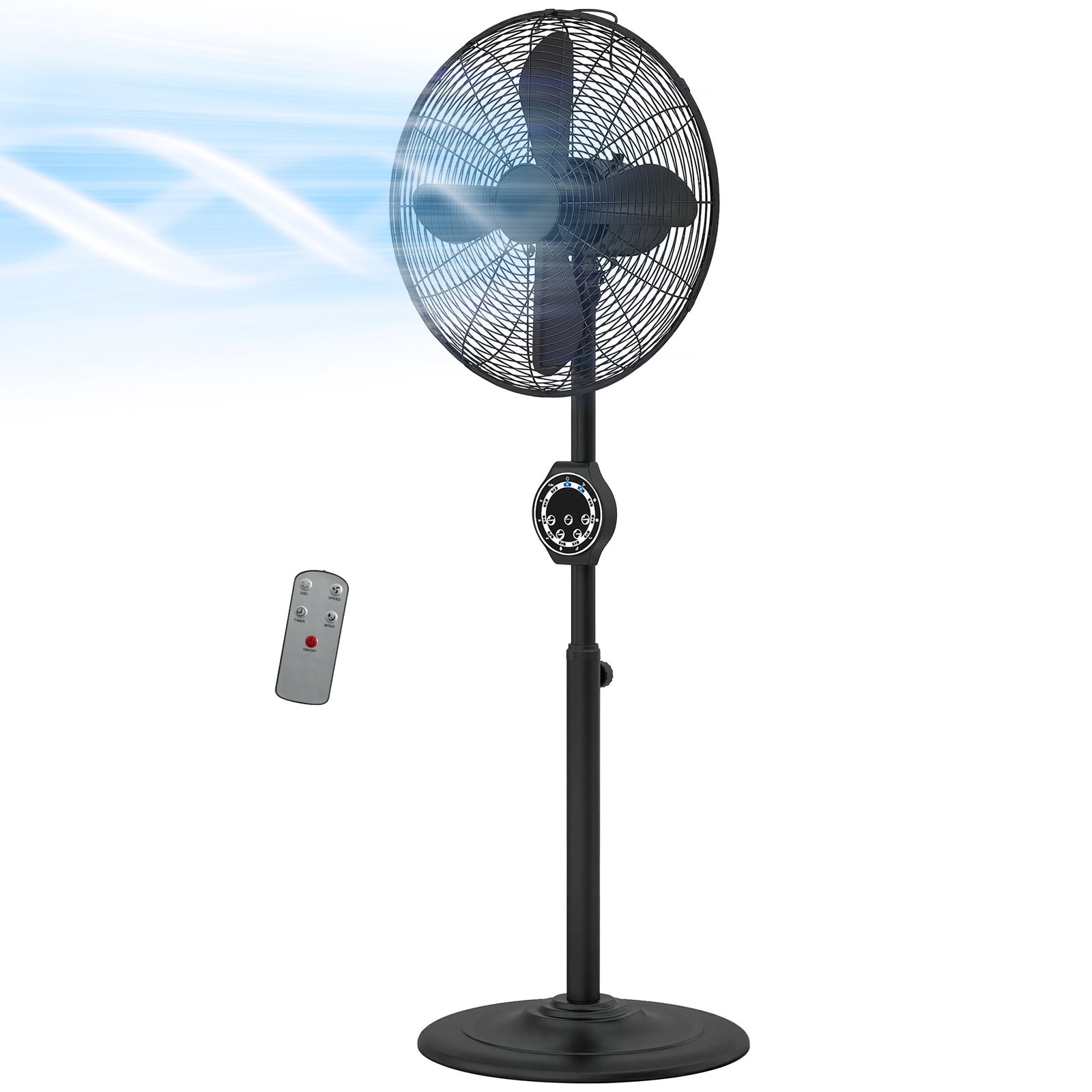 Metal Pedestal Fan With Oscillating, Adjustable Height, Timer