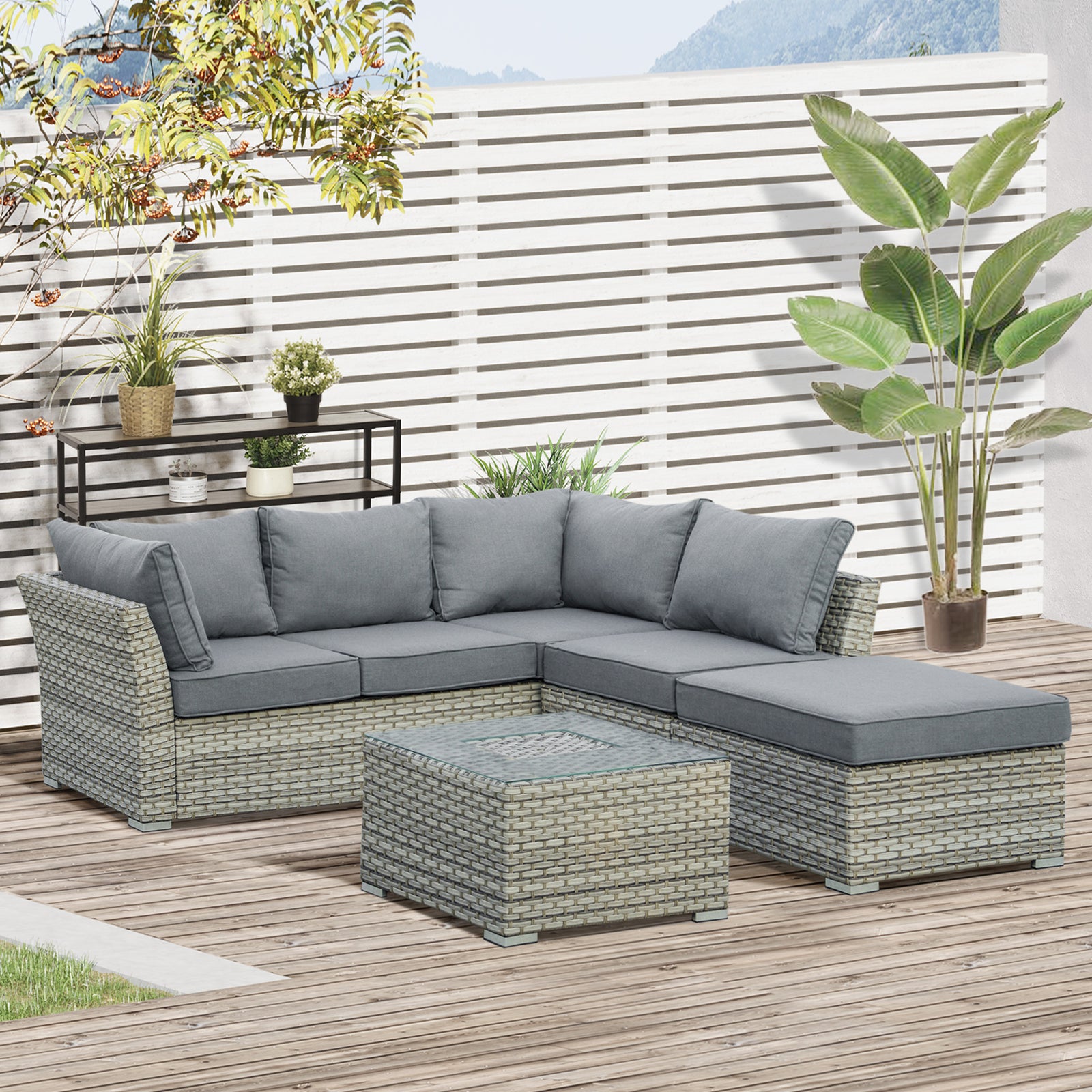Patio Rattan Sofa Set W/ Ice Bucket
