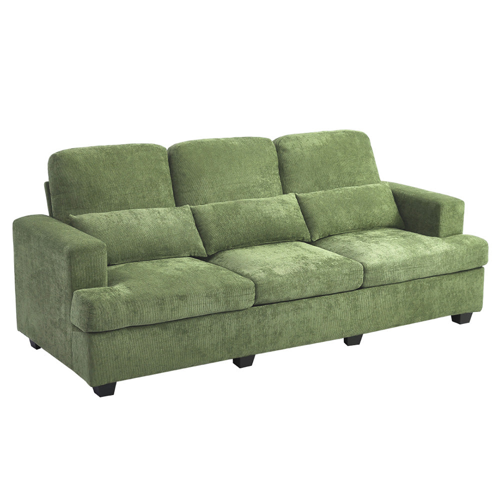 3-seater Chenille Upholstered Sofa With Pillows | Green