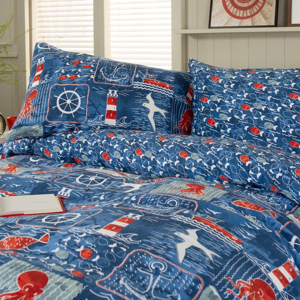 Coastal Patch Printed Cotton Rich King Duvet Set Reversible | King | Blue