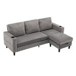 Chenille Upholstered L-shaped 3-seater Sectional Sofa With Ottoman | Grey