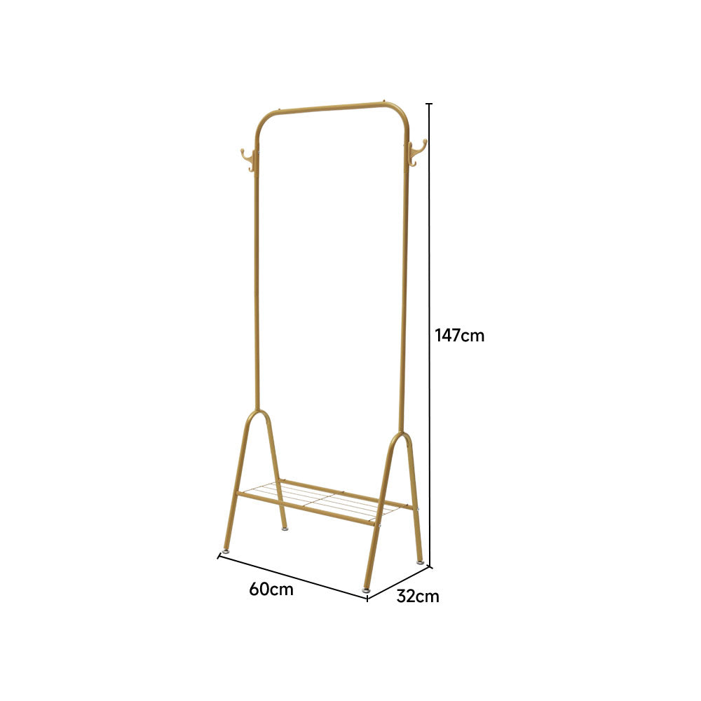 Freestanding Gold Clothes Rack With Bottom Shelf