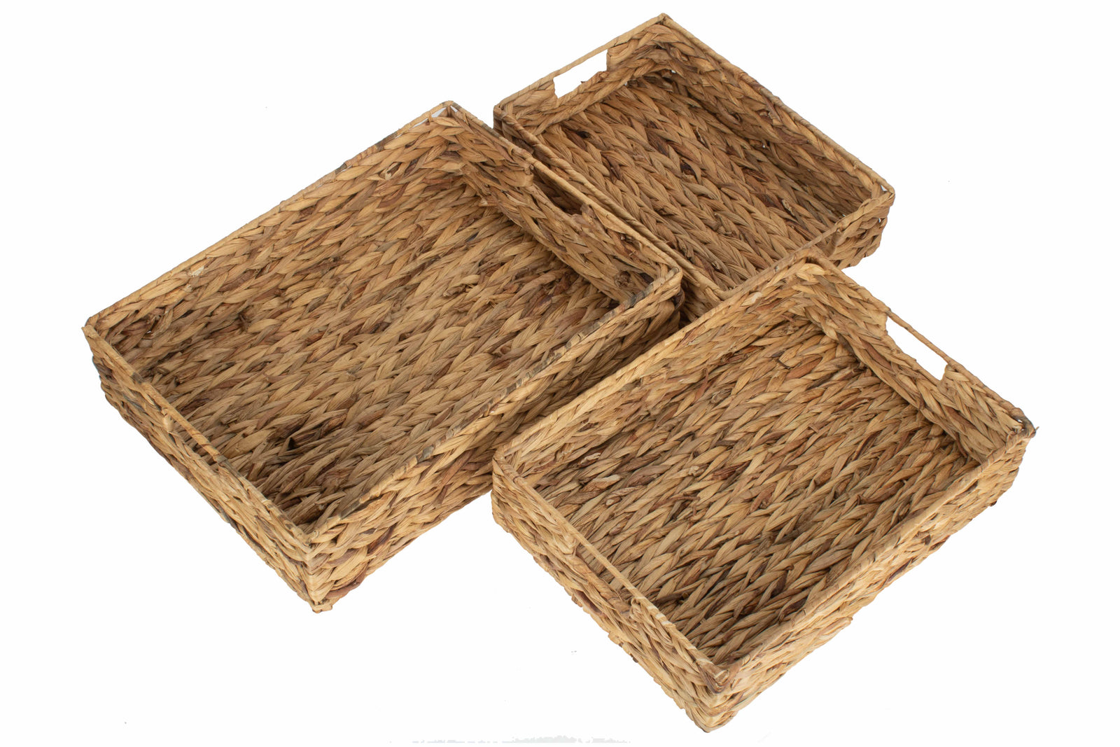 Water Hyacinth Shallow Rectangular Storage Basket | Set-of-3 | Brown