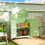 Wooden Garden Storage Shed Hinged Roof & Shelf Light Green