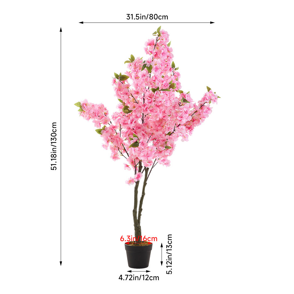 130cm Tall Artificial Pink Cherry Blossom Tree In Pot For Decoration