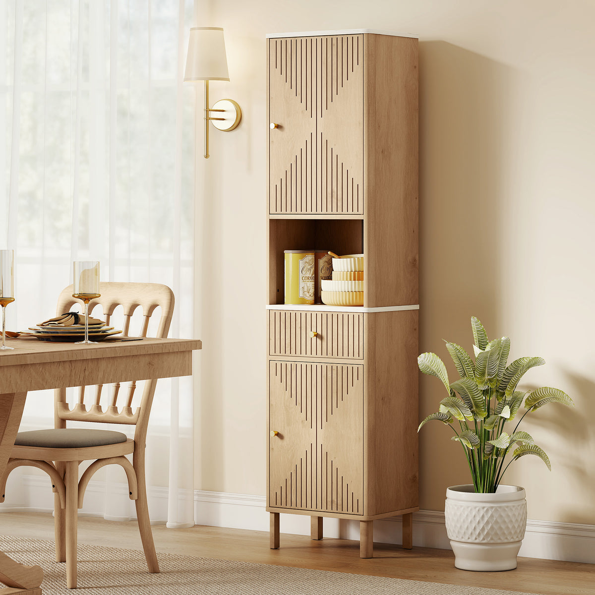 HOMCOM 168 Cm Tall Bathroom Cabinet With Drawer And Adjustable Shelves, Oak