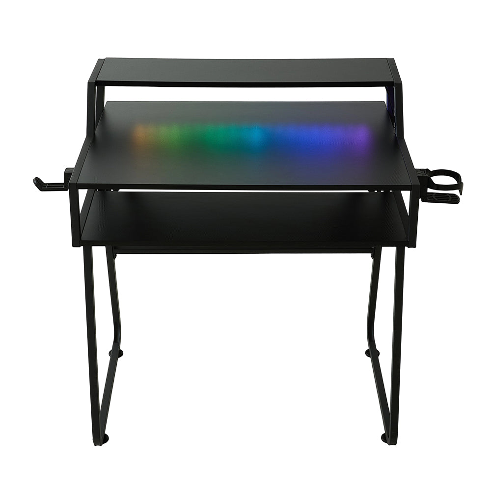 80cm W Gaming Desk With Cup Holder & Headphone Hook Sturdy Computer Table With Rgb Led Lights