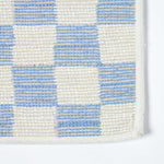100% Cotton Non Slip Checked Bath Mat | 50 x 80cm | Blue & White